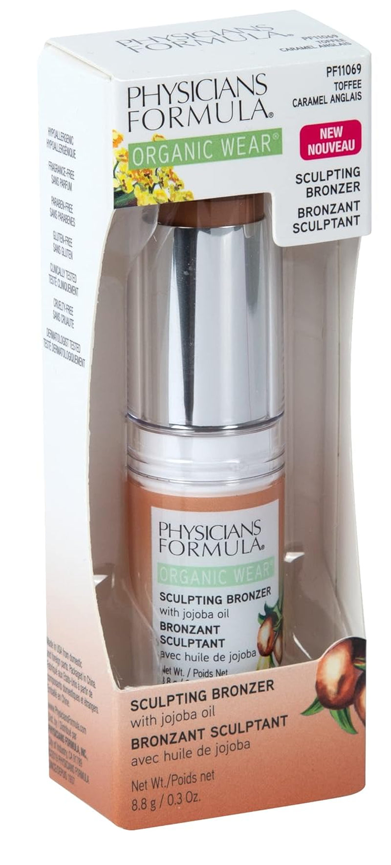 Organic Wear All Natural Sculpting Face Bronzer Makeup Stick Toffee, Dermatologist Approved