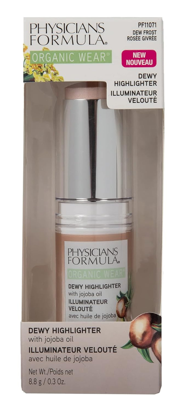 Organic Wear All Natural Dewy Highlighter Stick Makeup, Stick Cream to Powder, Dew Frost, Dermatologist Tested