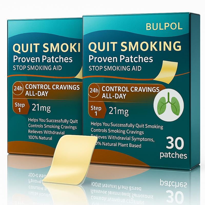 Buy One, Get One Free, BULPOL Patches | 30 Nicotine Patches - 24-Hour Slow Release - Control Daily Cravings + Support Mental Clarity (Vegan, Easy to Use) 1-Month Kit Herbal Medicine Health Care