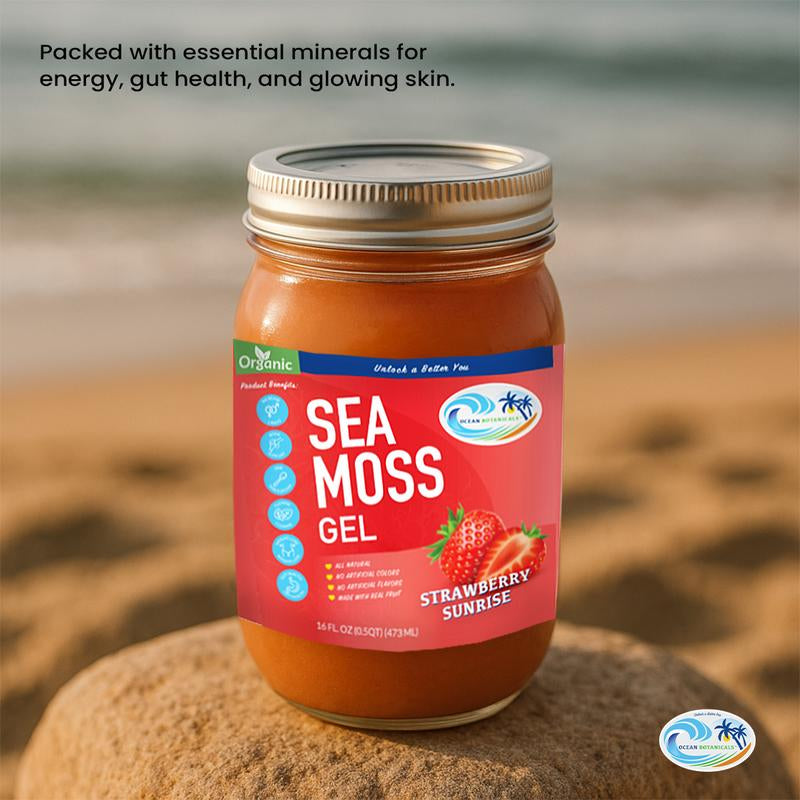 Ocean Botanicals Strawberry Sea Moss Gel - Sweet Strawberry Blend with Essential Minerals for Energy & Gut Health - 34 FL OZ - Healthcare