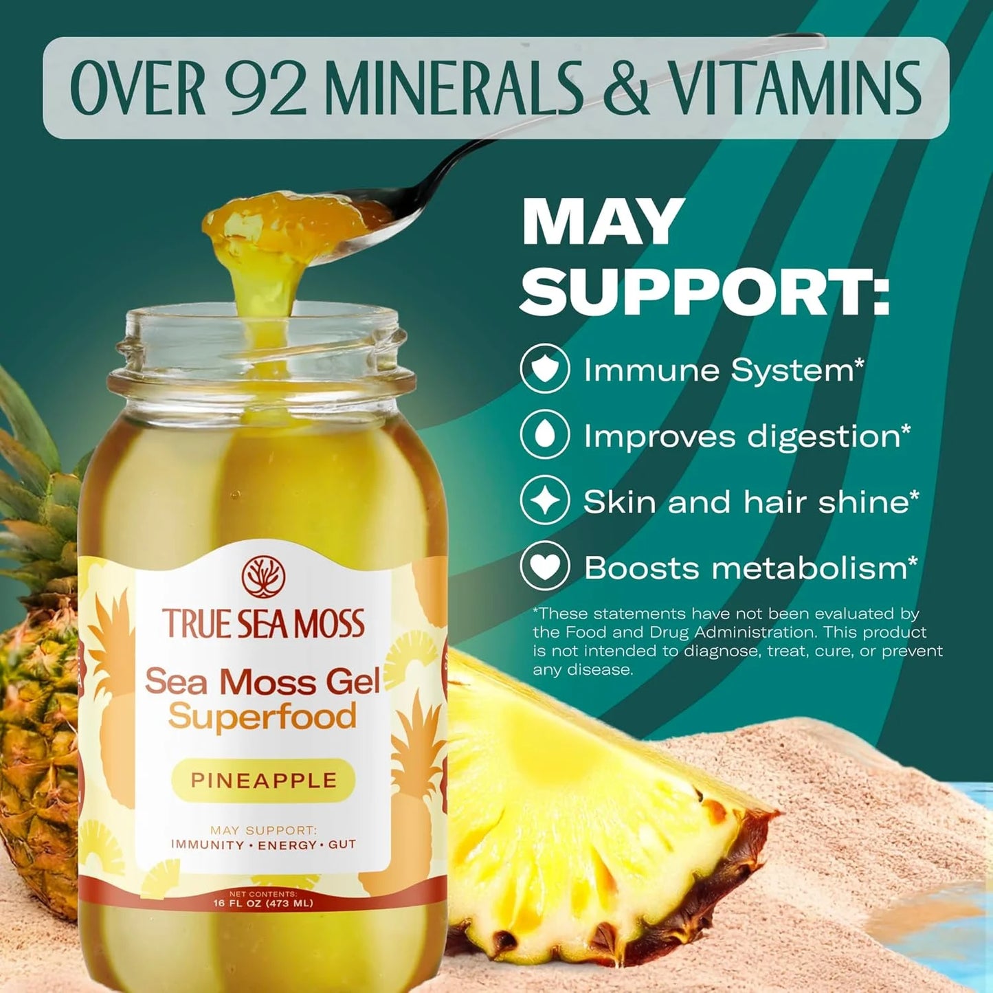 Wildcrafted Irish Sea Moss Gel Superfood - Pineapple, Pack of 3 Organic Seamoss - Made in USA