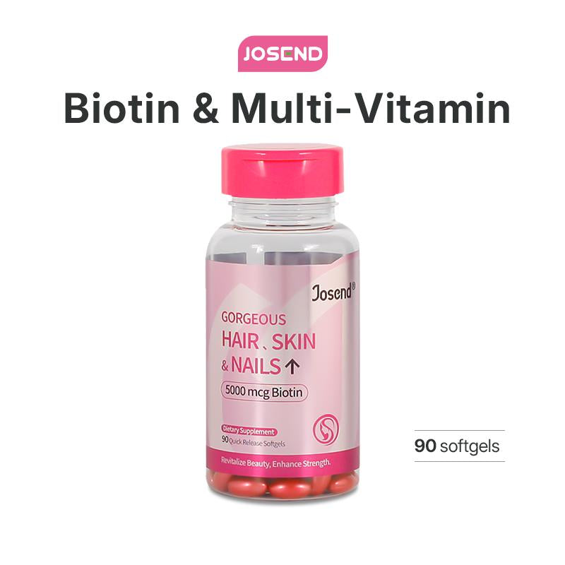 JOSEND Biotin Capsules for Women | Clinically Proven — Thicker Hair & Reduce Wrinkles & Fine Lines | with Vitamins A, C, D3, E & B Complex | 90 Ct