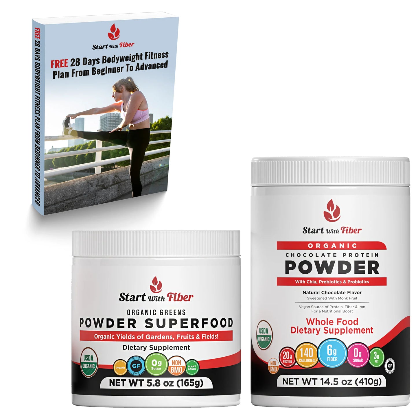 Organic Greens Powder Superfood plus Organic Protein Powder Plantbased Vegan Combo