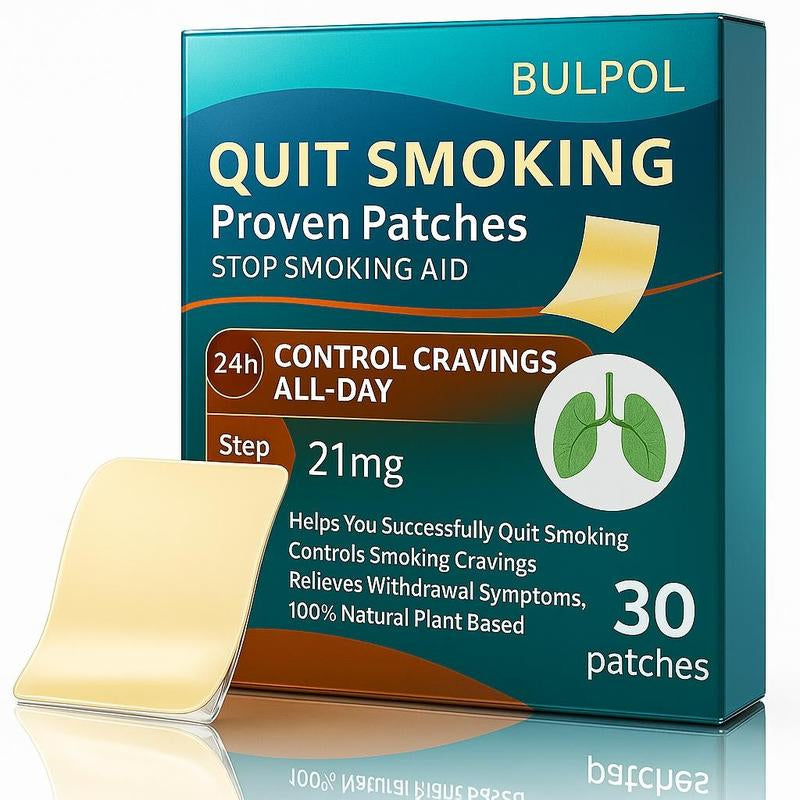 Buy One, Get One Free, BULPOL Patches | 30 Nicotine Patches - 24-Hour Slow Release - Control Daily Cravings + Support Mental Clarity (Vegan, Easy to Use) 1-Month Kit Herbal Medicine Health Care