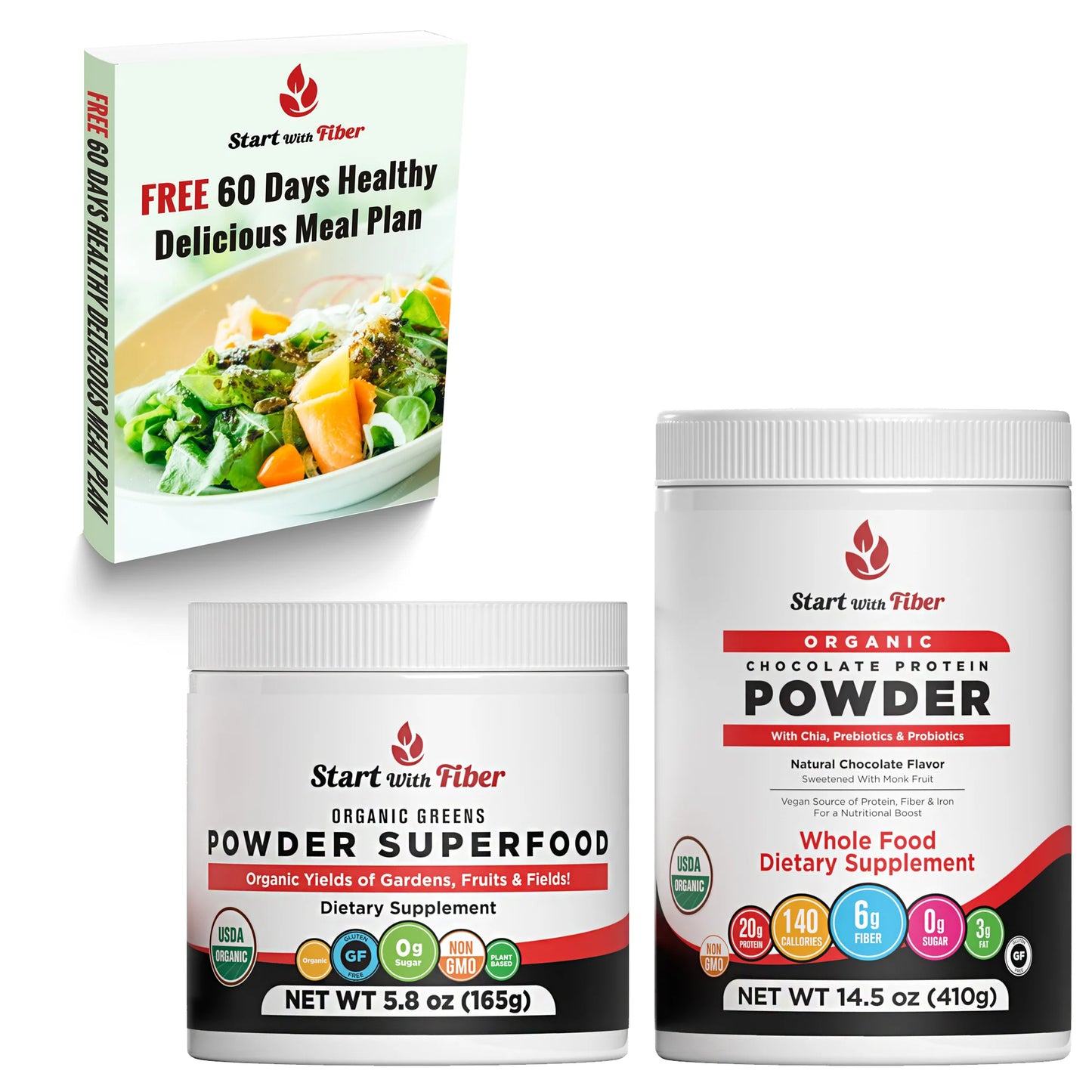 Organic Greens Powder Superfood plus Organic Protein Powder Plantbased Vegan Combo