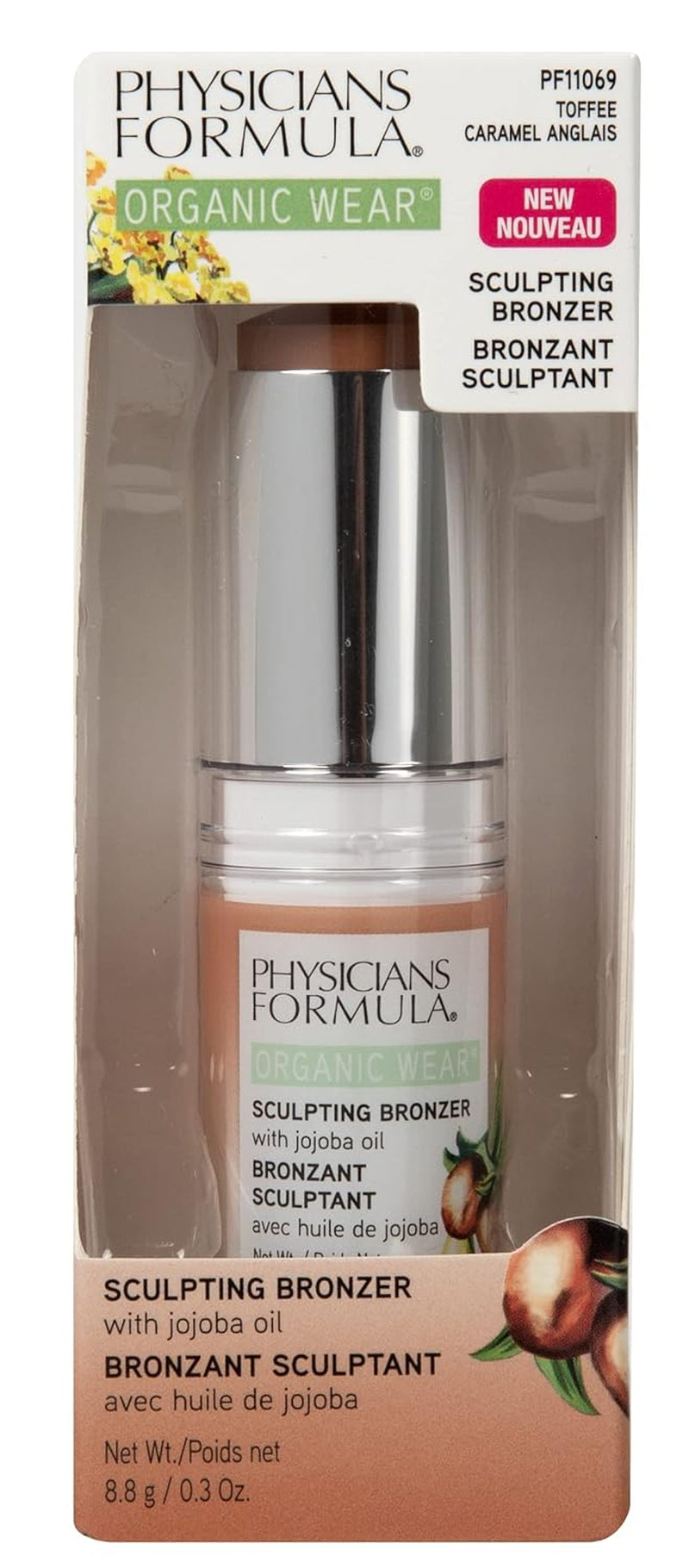 Organic Wear All Natural Sculpting Face Bronzer Makeup Stick Toffee, Dermatologist Approved