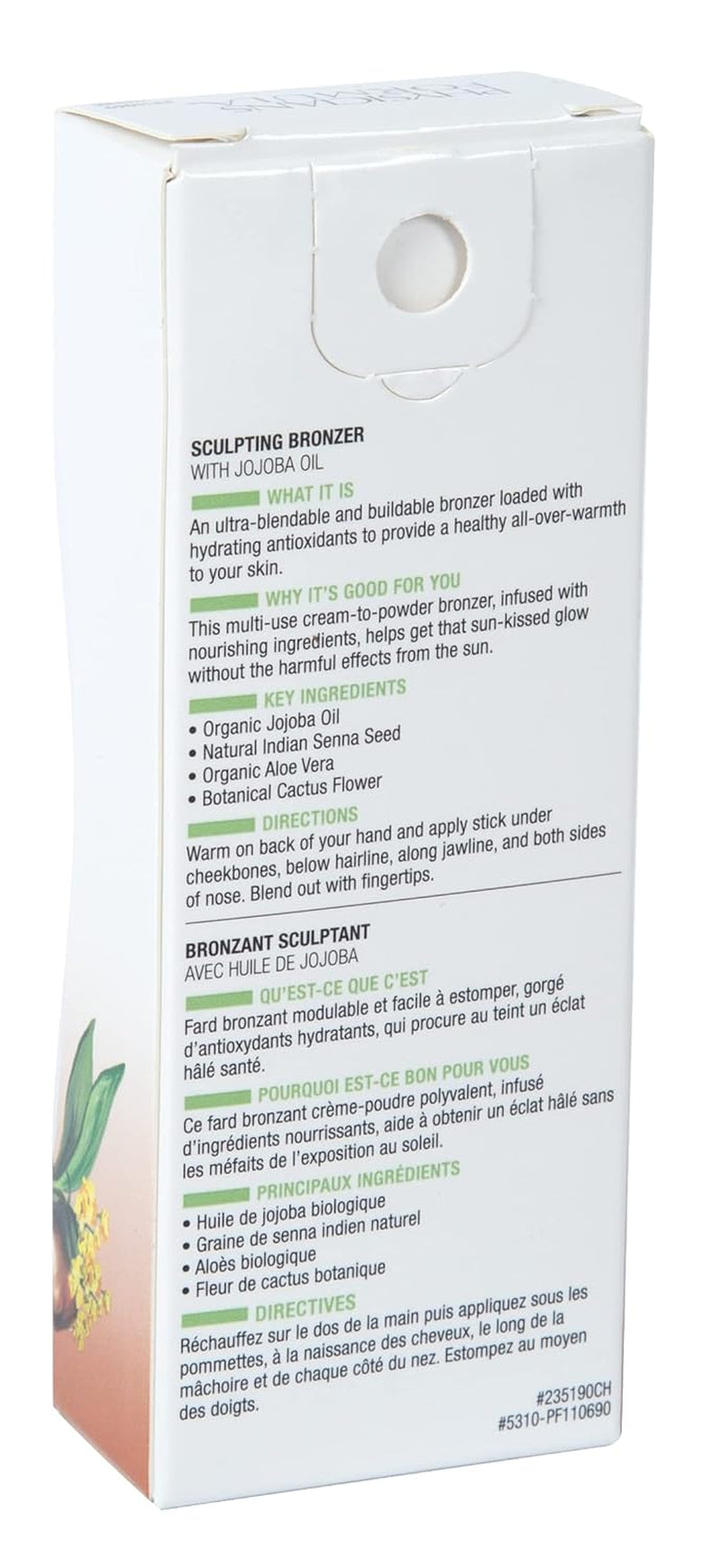 Organic Wear All Natural Sculpting Face Bronzer Makeup Stick Toffee, Dermatologist Approved