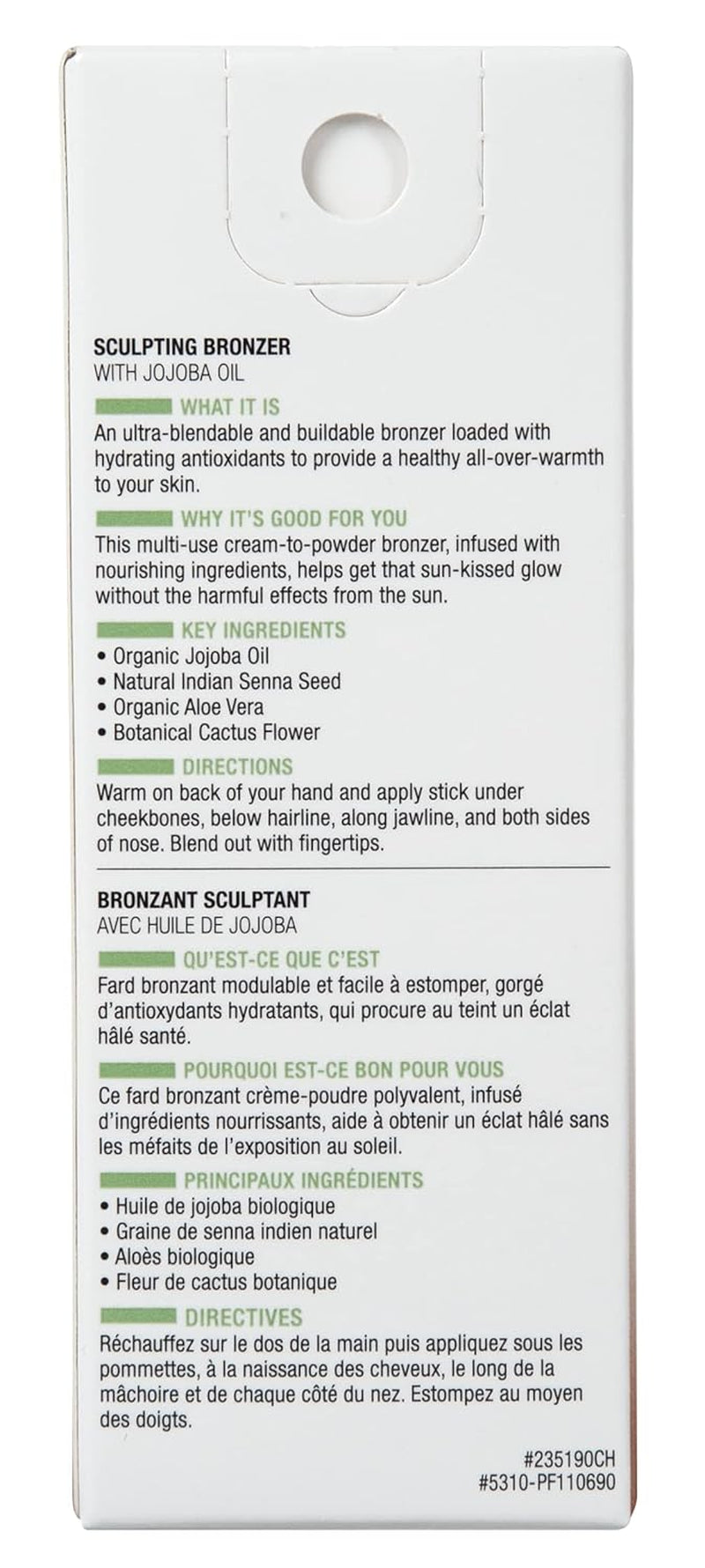 Organic Wear All Natural Sculpting Face Bronzer Makeup Stick Toffee, Dermatologist Approved