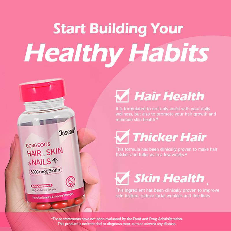 JOSEND Biotin Capsules for Women | Clinically Proven — Thicker Hair & Reduce Wrinkles & Fine Lines | with Vitamins A, C, D3, E & B Complex | 90 Ct