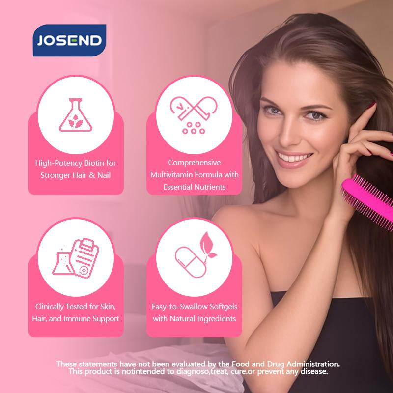 JOSEND Biotin Capsules for Women | Clinically Proven — Thicker Hair & Reduce Wrinkles & Fine Lines | with Vitamins A, C, D3, E & B Complex | 90 Ct