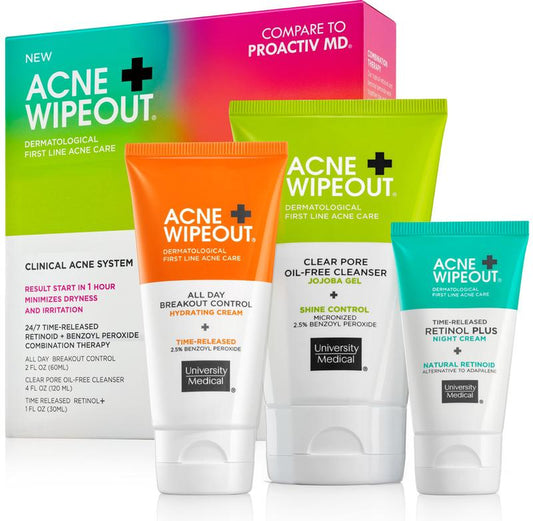 Acne Wipeout Clinical Acne System - Skincare Treatment for Gentle Skin Repair Acne Removal Three-Step Acne Acne Treatment Benzoyl Peroxide
