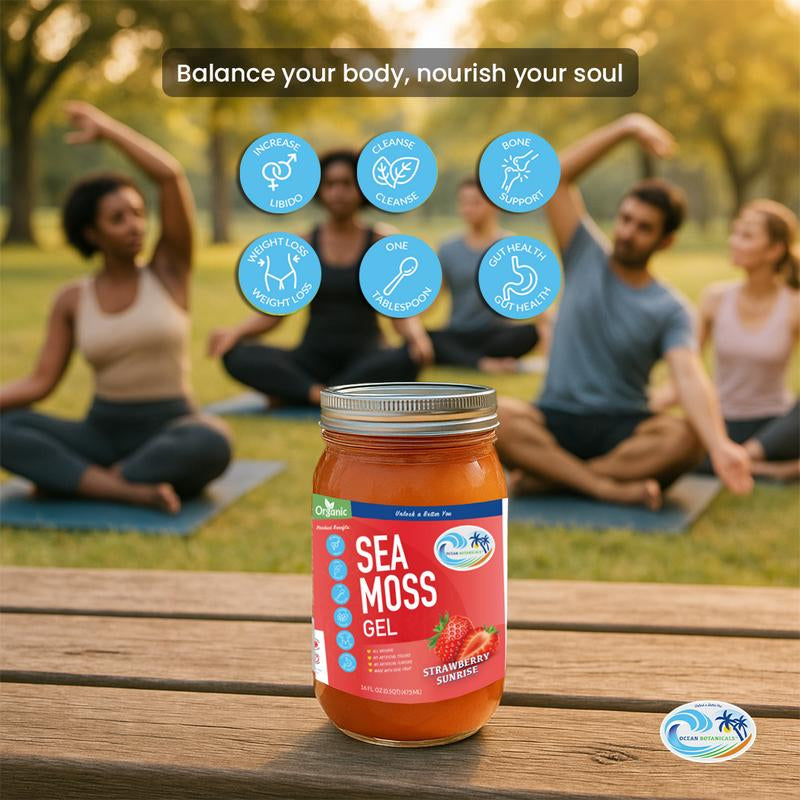 Ocean Botanicals Strawberry Sea Moss Gel - Sweet Strawberry Blend with Essential Minerals for Energy & Gut Health - 34 FL OZ - Healthcare