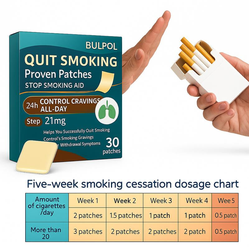 Buy One, Get One Free, BULPOL Patches | 30 Nicotine Patches - 24-Hour Slow Release - Control Daily Cravings + Support Mental Clarity (Vegan, Easy to Use) 1-Month Kit Herbal Medicine Health Care