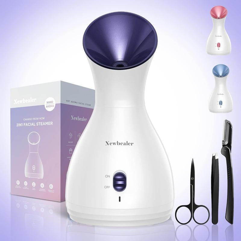 Nano Mist Facial Steamer, Portable Spa Face Humidifier, Hot Face Vaporizer for Deep Hydration and Moisturization, Home Sauna Spa with Eyebrow Set, Christmas Gifts for Girls