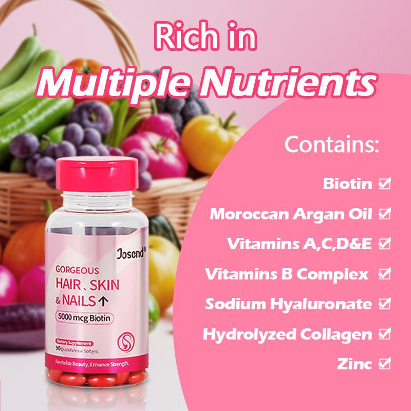 JOSEND Biotin Capsules for Women | Clinically Proven — Thicker Hair & Reduce Wrinkles & Fine Lines | with Vitamins A, C, D3, E & B Complex | 90 Ct