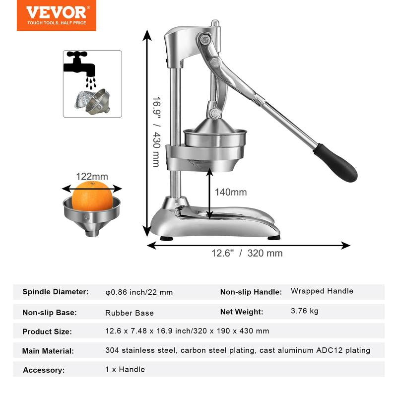 VEVOR Citrus Juice Press, Hand Press Orange Juicer Press, Commercial Grade Manual Citrus Juicer Lemon Squeezer, Easy-To-Clean Fruit Press Juicer for Lemon Pomegranate Orange Juice