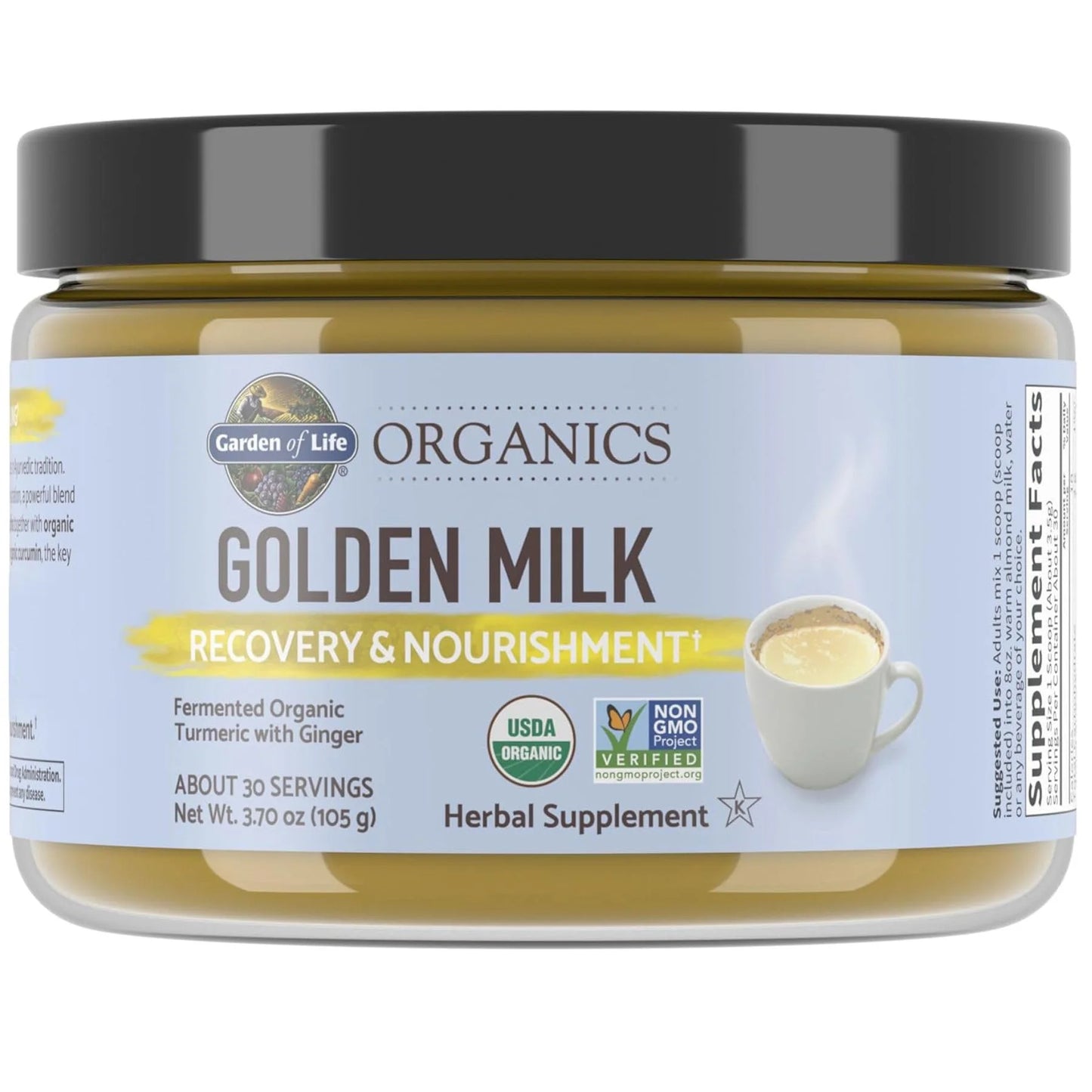 Organics Golden Milk Recovery & Nourishment Powder - 44Mg Turmeric Curcumin (95% Curcuminoids), Ashwagandha - Organic Non-Gmo Vegan & Gluten Free Herbal Supplements, 30 Servings