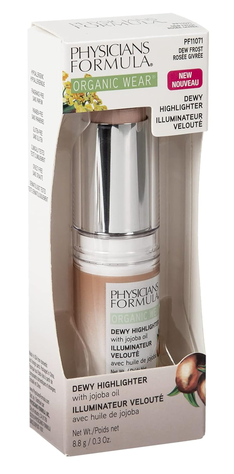 Organic Wear All Natural Dewy Highlighter Stick Makeup, Stick Cream to Powder, Dew Frost, Dermatologist Tested