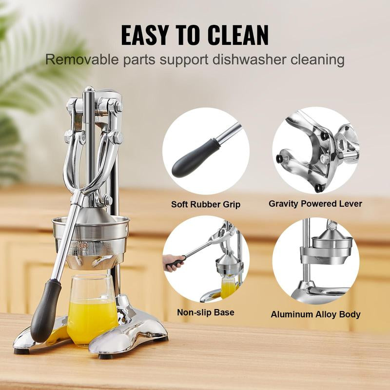 VEVOR Citrus Juice Press, Hand Press Orange Juicer Press, Commercial Grade Manual Citrus Juicer Lemon Squeezer, Easy-To-Clean Fruit Press Juicer for Lemon Pomegranate Orange Juice