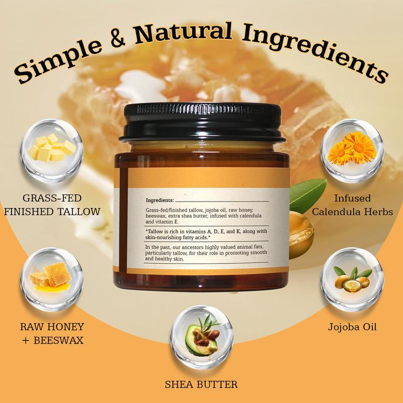 Ameyas Organic Handcrafted Tallow & Honey Balm for Skin - 100% Grass Fed Beef Tallow with Shea Butter - 3 Oz Whipped Moisturizer for Sensitive Skin - Natural Ingredients & Versatile Use