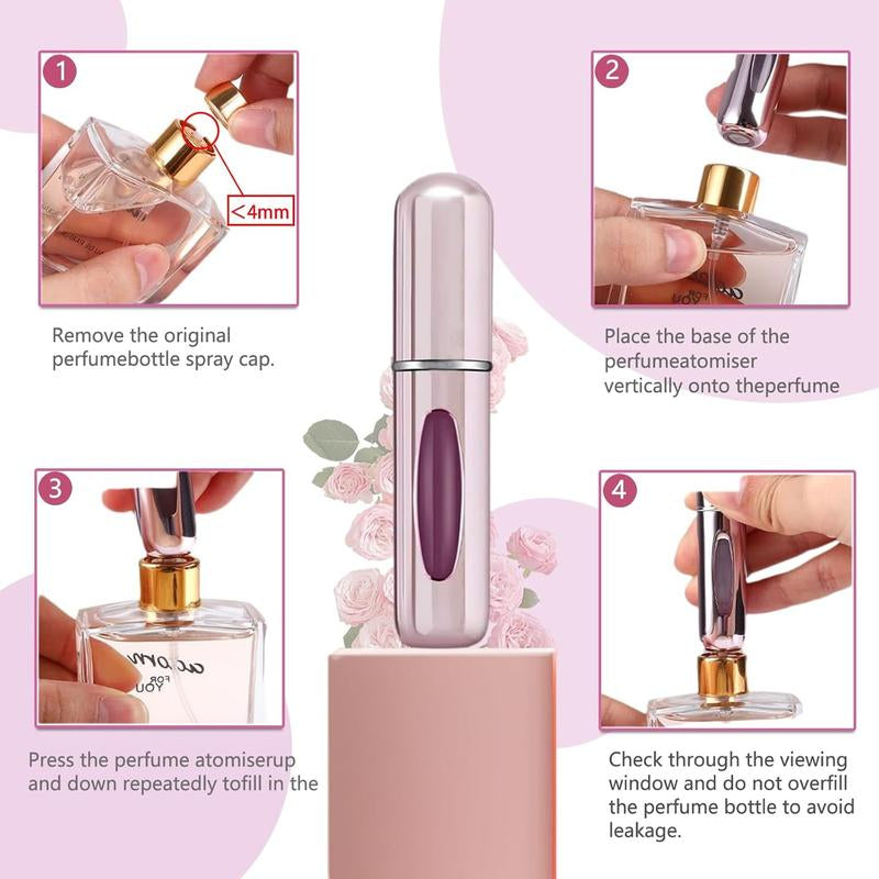 Compact Refillable Perfume Atomizer Bottle for Travel - Mini Portable Perfume Dispenser in Aluminium Container Pack Organizer Tin Canister 5Ml Free Fast Shipping