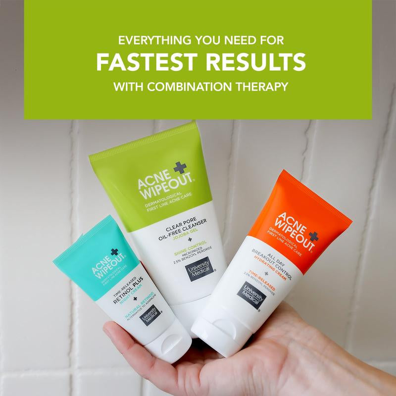 Acne Wipeout Clinical Acne System - Skincare Treatment for Gentle Skin Repair Acne Removal Three-Step Acne Acne Treatment Benzoyl Peroxide