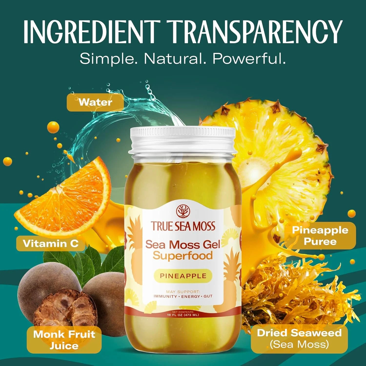 Wildcrafted Irish Sea Moss Gel Superfood - Pineapple, Pack of 3 Organic Seamoss - Made in USA