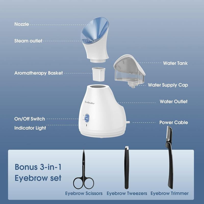 Nano Mist Facial Steamer, Portable Spa Face Humidifier, Hot Face Vaporizer for Deep Hydration and Moisturization, Home Sauna Spa with Eyebrow Set, Christmas Gifts for Girls