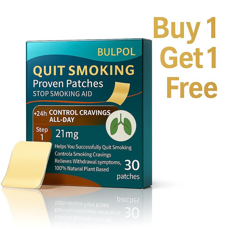 Buy One, Get One Free, BULPOL Patches | 30 Nicotine Patches - 24-Hour Slow Release - Control Daily Cravings + Support Mental Clarity (Vegan, Easy to Use) 1-Month Kit Herbal Medicine Health Care