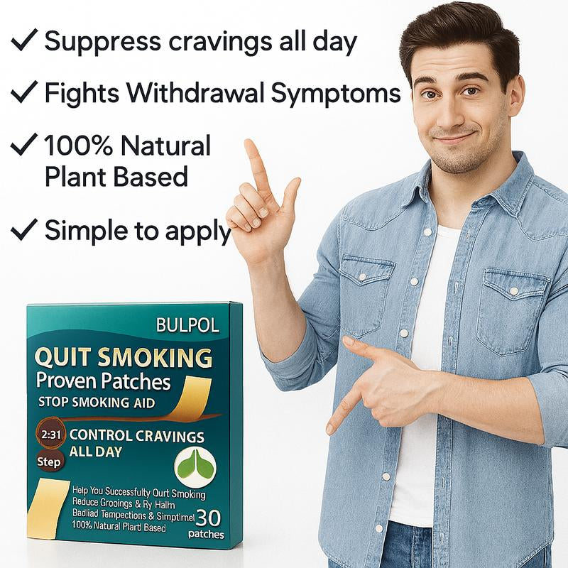 Buy One, Get One Free, BULPOL Patches | 30 Nicotine Patches - 24-Hour Slow Release - Control Daily Cravings + Support Mental Clarity (Vegan, Easy to Use) 1-Month Kit Herbal Medicine Health Care