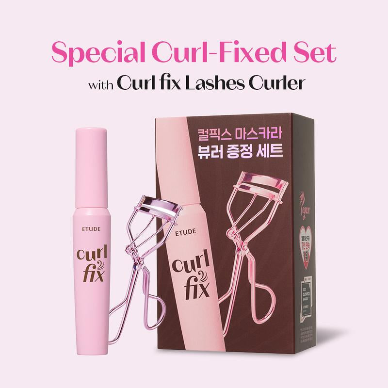 ETUDE Curl Fix Mascara & Curler Set #02 BROWN I Volumizing, Lengthening, Waterproof Lash Mascara for Dramatic Curl, Smudge-Resistant, Lightweight, Vegan Formula, 0.25 Fl Oz
