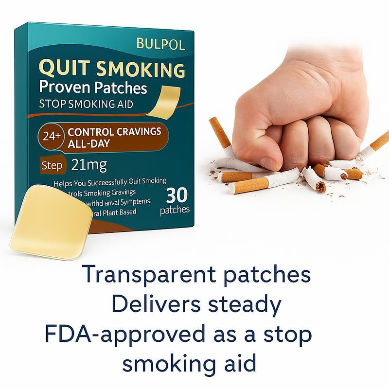 Buy One, Get One Free, BULPOL Patches | 30 Nicotine Patches - 24-Hour Slow Release - Control Daily Cravings + Support Mental Clarity (Vegan, Easy to Use) 1-Month Kit Herbal Medicine Health Care