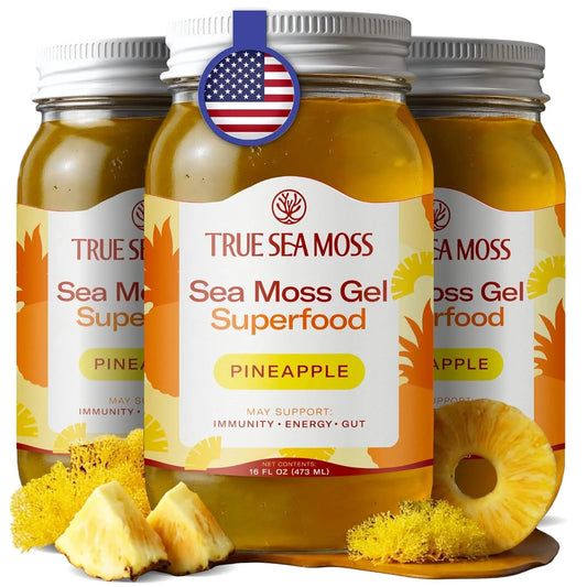 Wildcrafted Irish Sea Moss Gel Superfood - Pineapple, Pack of 3 Organic Seamoss - Made in USA