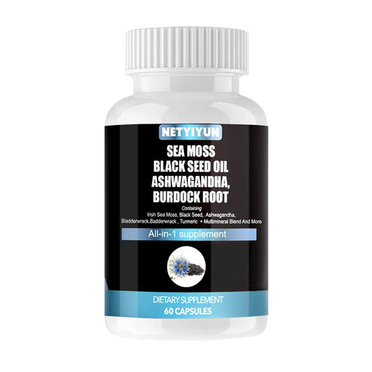 Ashwagandha & Vitamin D Capsules,Multimineral Sea Moss Black Seed Oil Supplement,Vegan, Plant Based, Non-Gmo, Gluten-Free & Gelatin Free.60 CAPSULES.